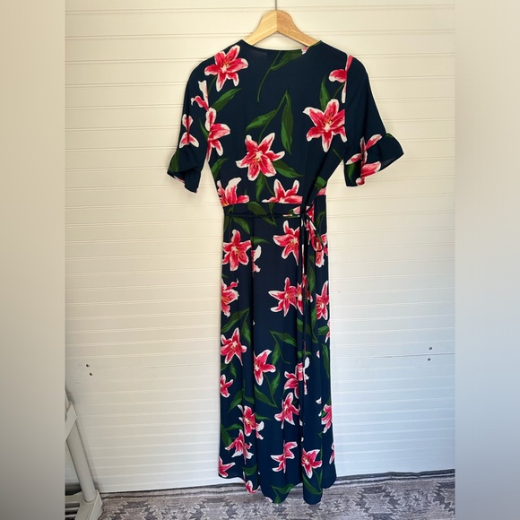 Lulus Stargazer Lily Navy Blue Floral Print Maxi Wrap Dress - Picture 7 of 8
